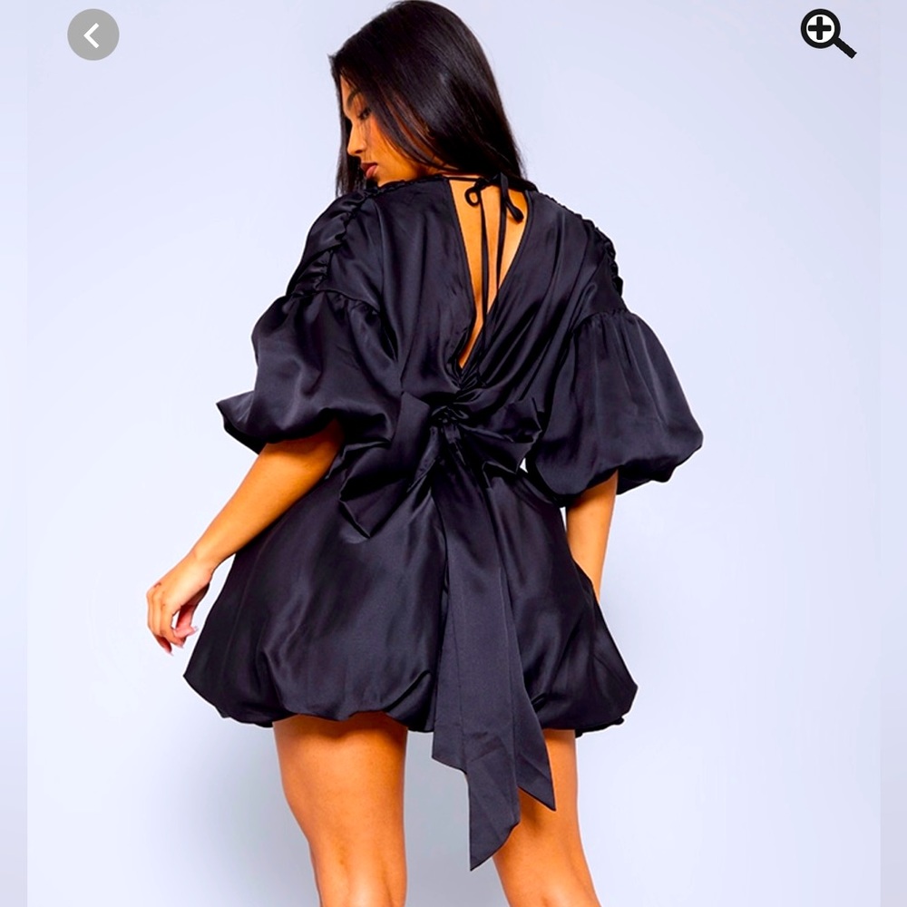 Puff sleeve mini black dress.